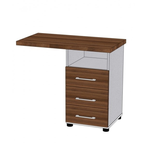 Тумба приставная к столу руководителя VDT-13-R правая с выдвижными ящиками и открытой нишей